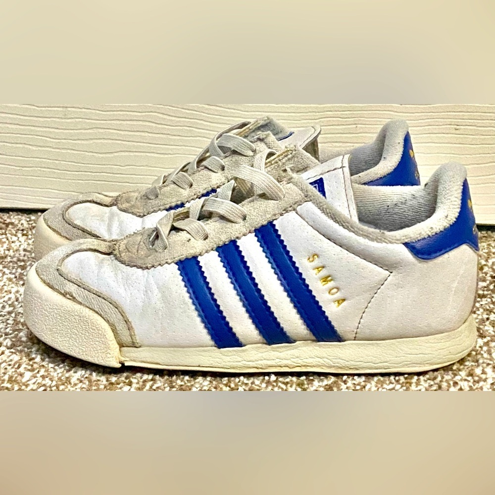 BOYS KIDS ADIDAS SAMOA WHITE RETRO SPORT SNEAKERS SHOES SZ 10K